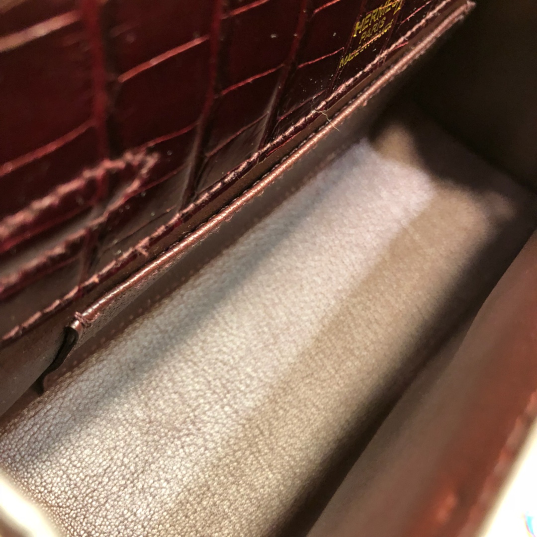 에르메스 미니 켈리백22 버건디 금장 샤이니 악어가죽